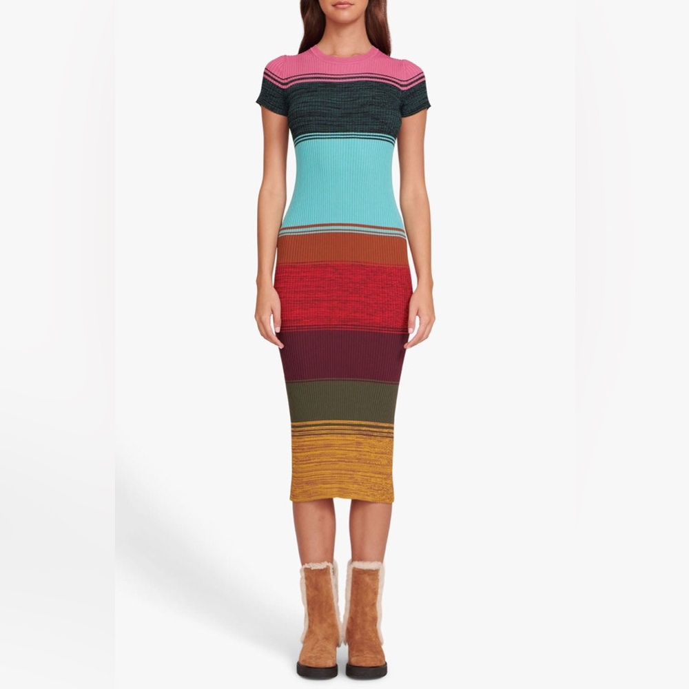 STAUD Mosaic Stripe Colleen Short Sleeve Dress